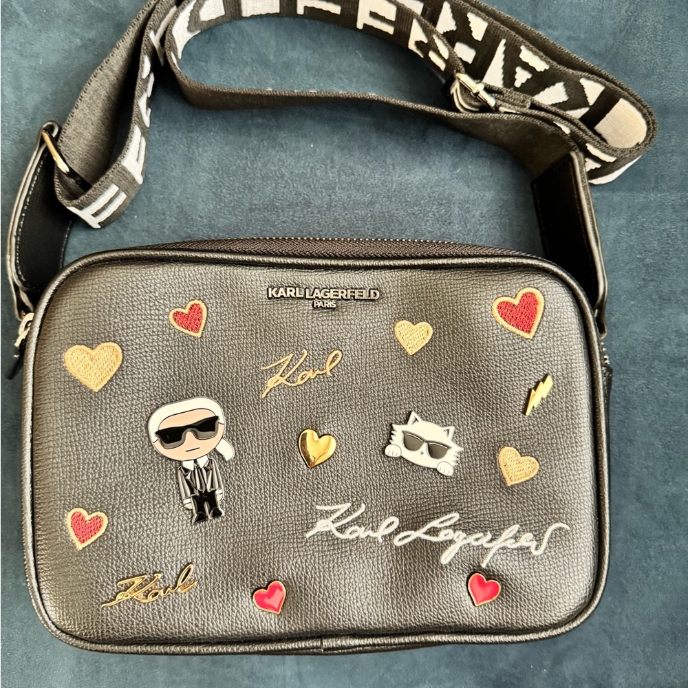 Karl Lagerfeld Black Messenger Bag with Fun Accents